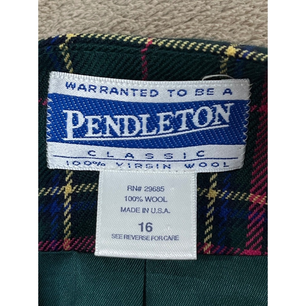 Vtg Pendleton Wool Skirt Suit Set Women 16 Green Pink Plaid Blazer Pleated Skirt - Picture 3 of 16